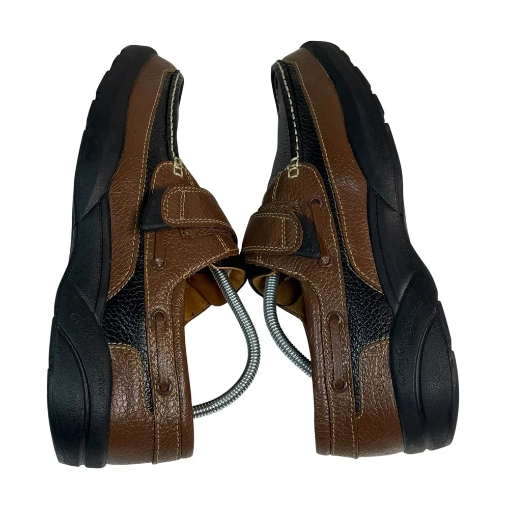 Dr. Comfort Mike Mens 11W Black Brown Leather Boat Shoes Hook Loop Strap 8660